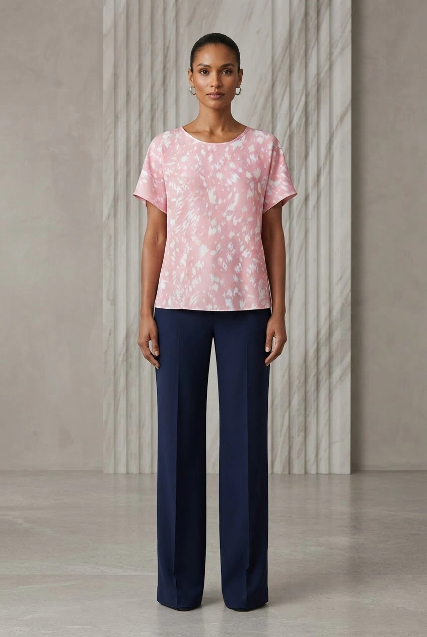 Pink and White Short Sleeve Top