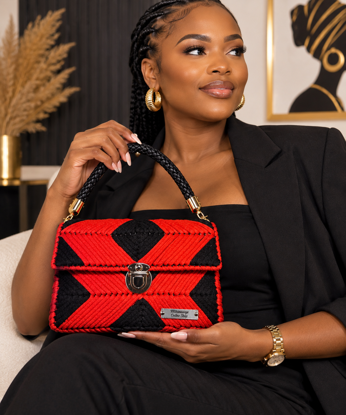Red and Black Handmade Crochet Bag