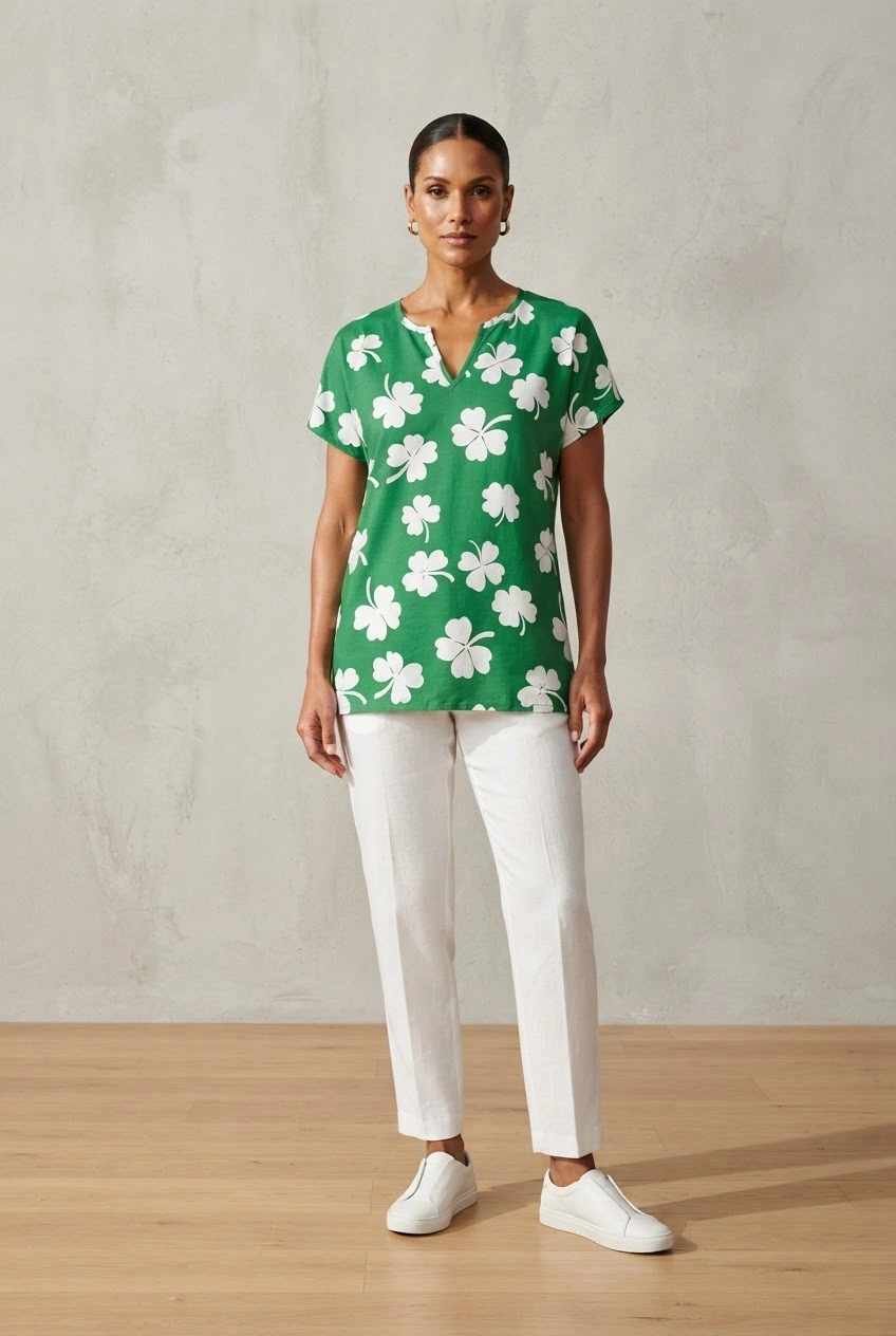 Green and White Top